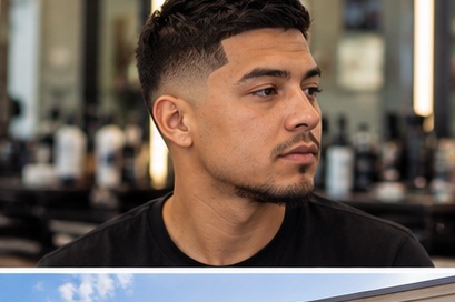 Freshly finished classic haircut, styled and sharp