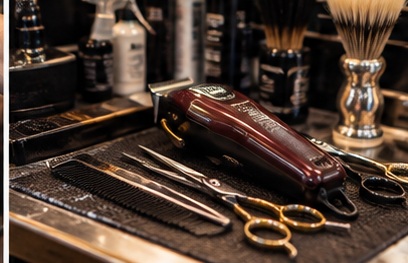 Clippers, shears and combs laid out at the station